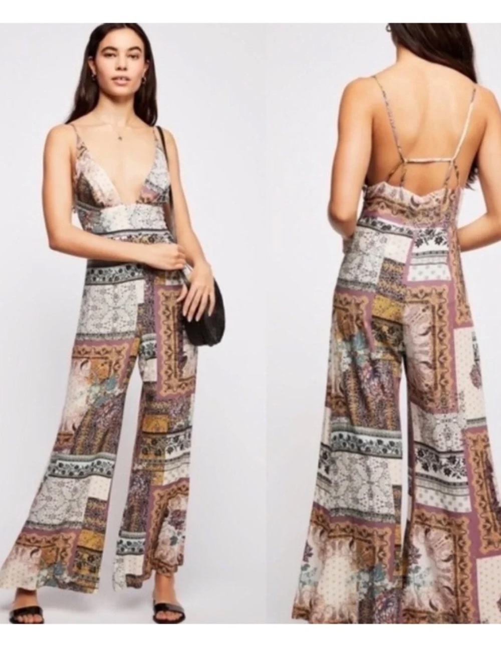 Free People Printed Patchwork Wide-Leg Jumpsuit in Multi